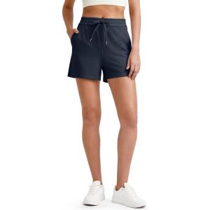 G4Free Ribbed Womens Athletic Shorts High Waisted Drawstring Gym Running Shorts with Pockets(Dark Navy)