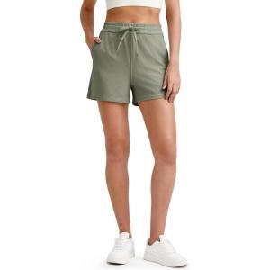 G4Free Ribbed Womens Athletic Shorts High Waisted Drawstring Gym Running Shorts with Pockets(Gray Olive)