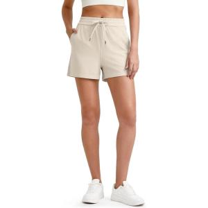 G4Free Ribbed Womens Athletic Shorts High Waisted Drawstring Gym Running Shorts with Pockets(Light Khaki)