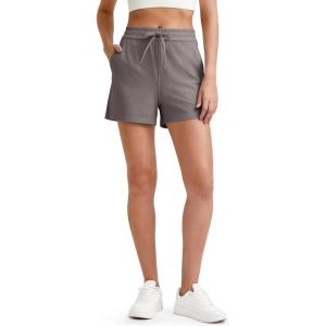 G4Free Ribbed Womens Athletic Shorts High Waisted Drawstring Gym Running Shorts with Pockets(Taupe)