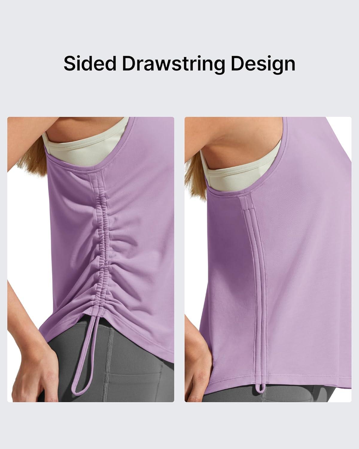 imageG4Free Lyocell Racerback Women Workout Tank Tops Ruch Side High Neck Muscle Tops for Gym Athletic YogaLight Purple