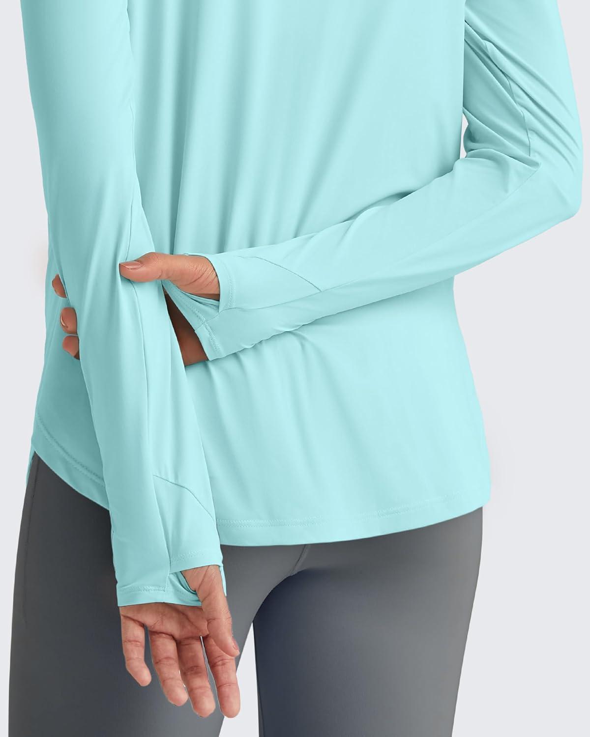 imageG4Free Skimetic Womens UPF 50 Sun Shirts with Hoodie Long Sleeve Workout Tops Half Zip Rash Guard Hiking FishingLight Blue