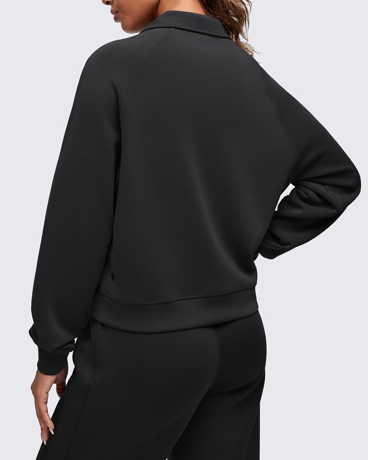 imageG4Free Smoofit Modal Soft Womens Polo Sweatshirts Pullover Long Sleeve Button Up Casual TopsBlack