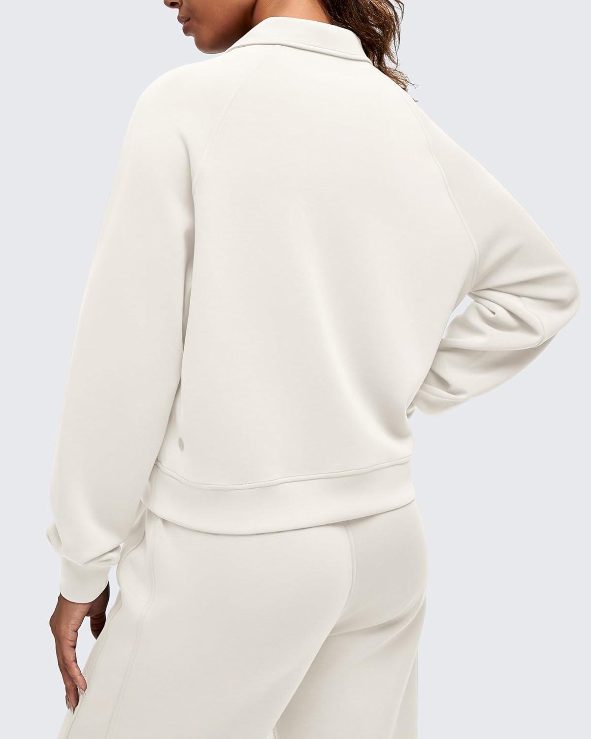 imageG4Free Smoofit Modal Soft Womens Polo Sweatshirts Pullover Long Sleeve Button Up Casual TopsIvory