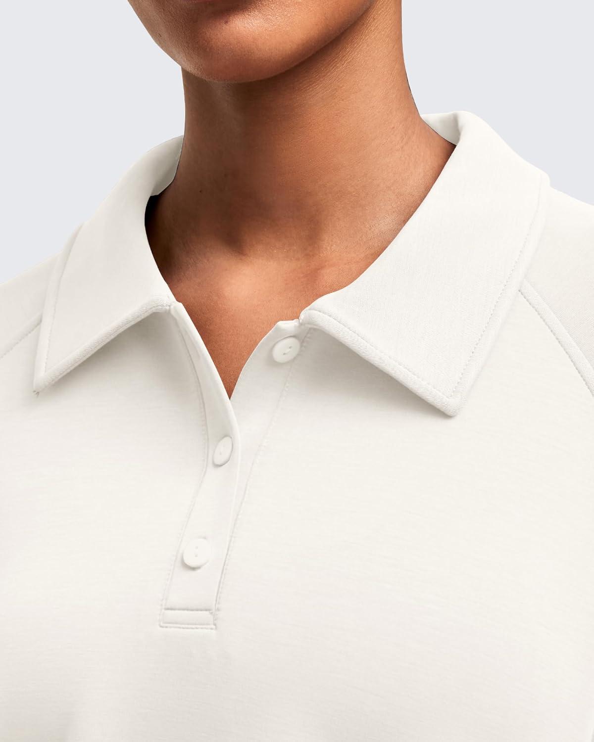imageG4Free Smoofit Modal Soft Womens Polo Sweatshirts Pullover Long Sleeve Button Up Casual TopsIvory