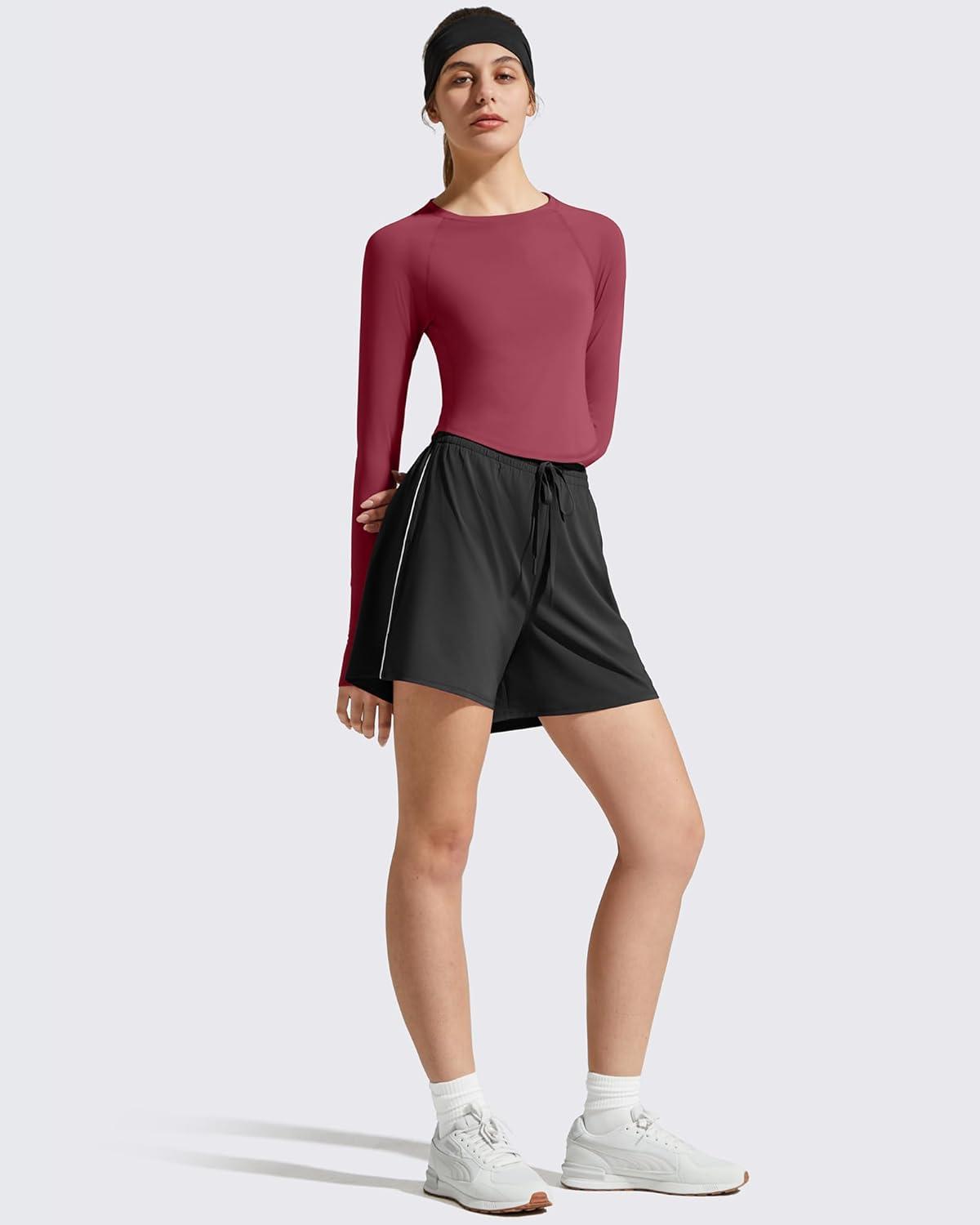 imageG4Free Womens UPF 50 Long Sleeve Rash Guard Athletic ShirtBurgundy