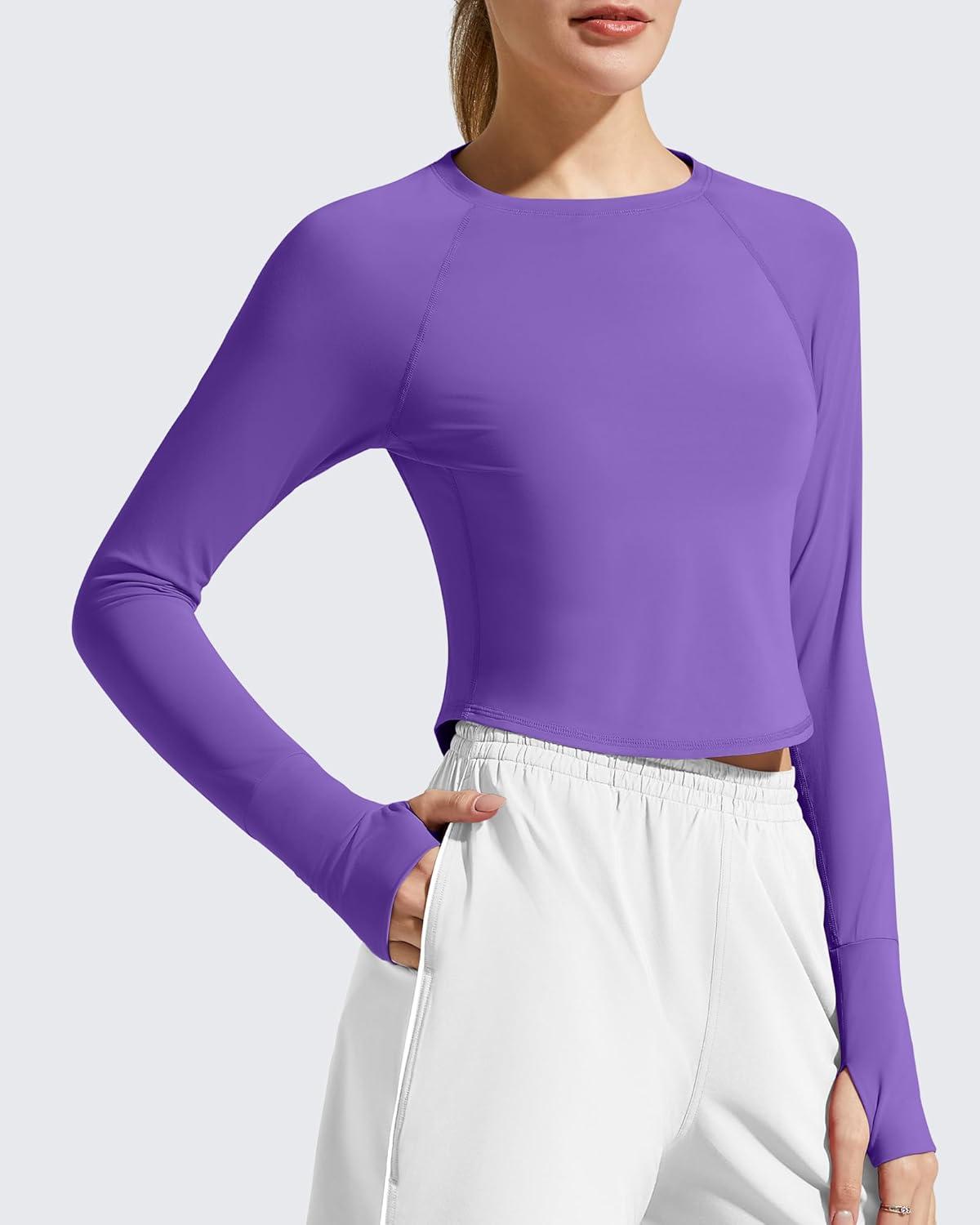 imageG4Free Womens UPF 50 Long Sleeve Rash Guard Athletic ShirtDark Purple