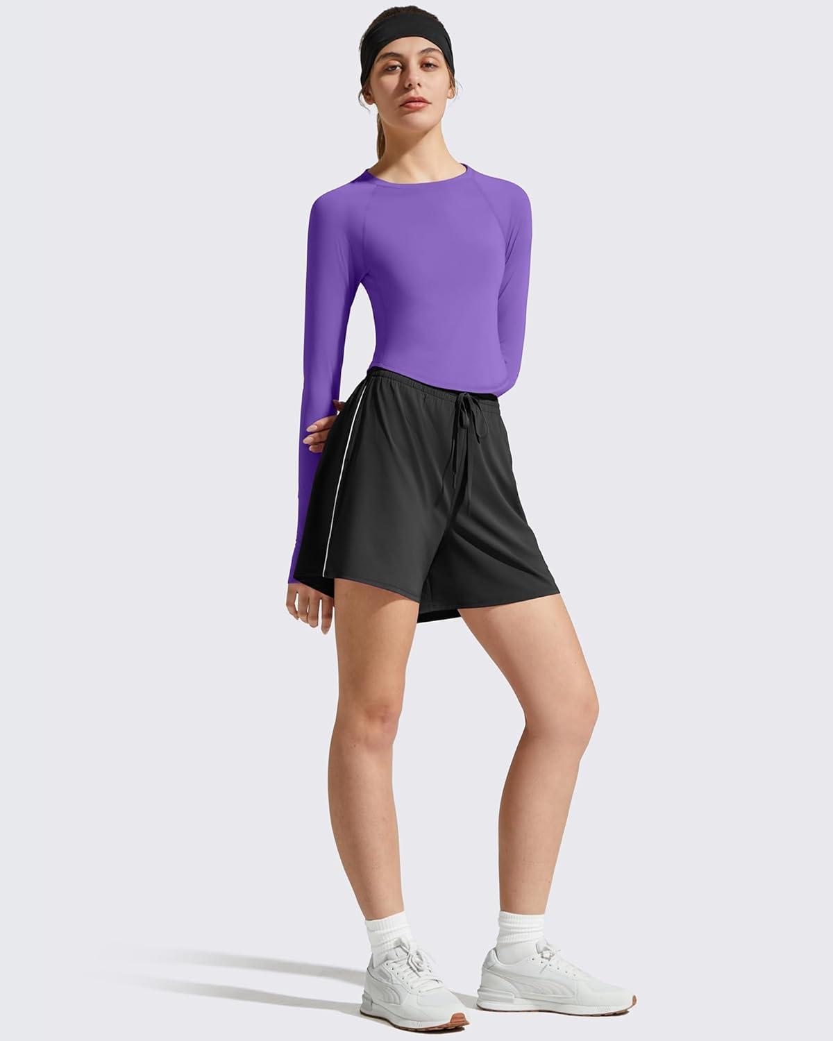 imageG4Free Womens UPF 50 Long Sleeve Rash Guard Athletic ShirtDark Purple