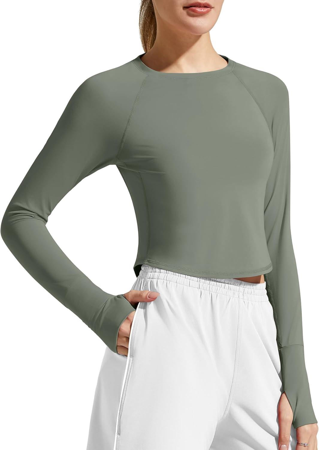 imageG4Free Womens UPF 50 Long Sleeve Rash Guard Athletic ShirtGray Olive