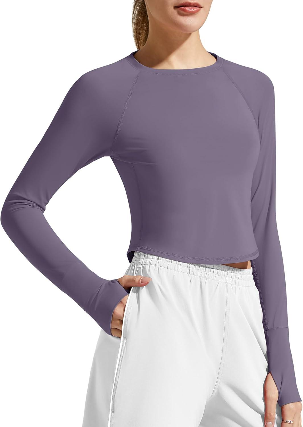 imageG4Free Womens UPF 50 Long Sleeve Rash Guard Athletic ShirtGray Purple
