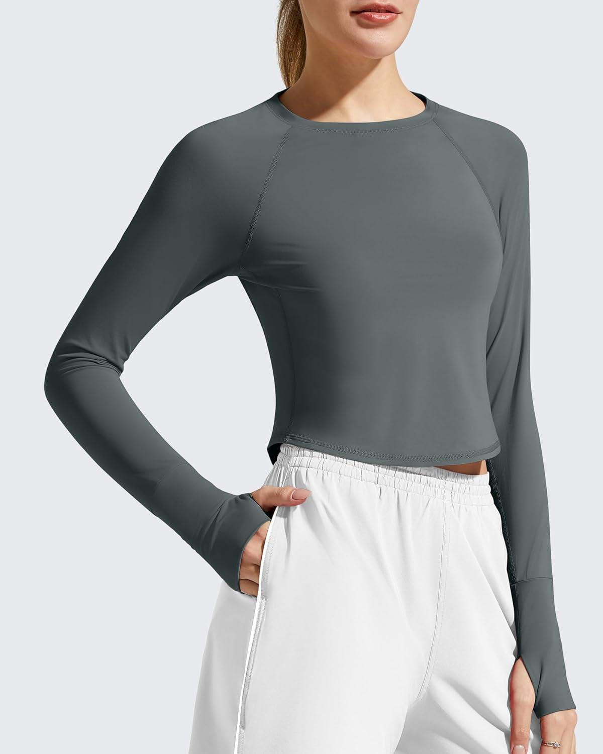 imageG4Free Womens UPF 50 Long Sleeve Rash Guard Athletic ShirtGrey Sage