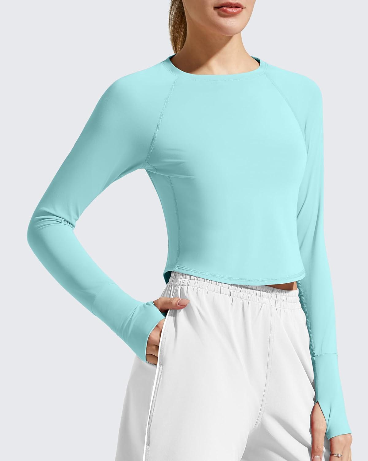 imageG4Free Womens UPF 50 Long Sleeve Rash Guard Athletic ShirtLight Blue