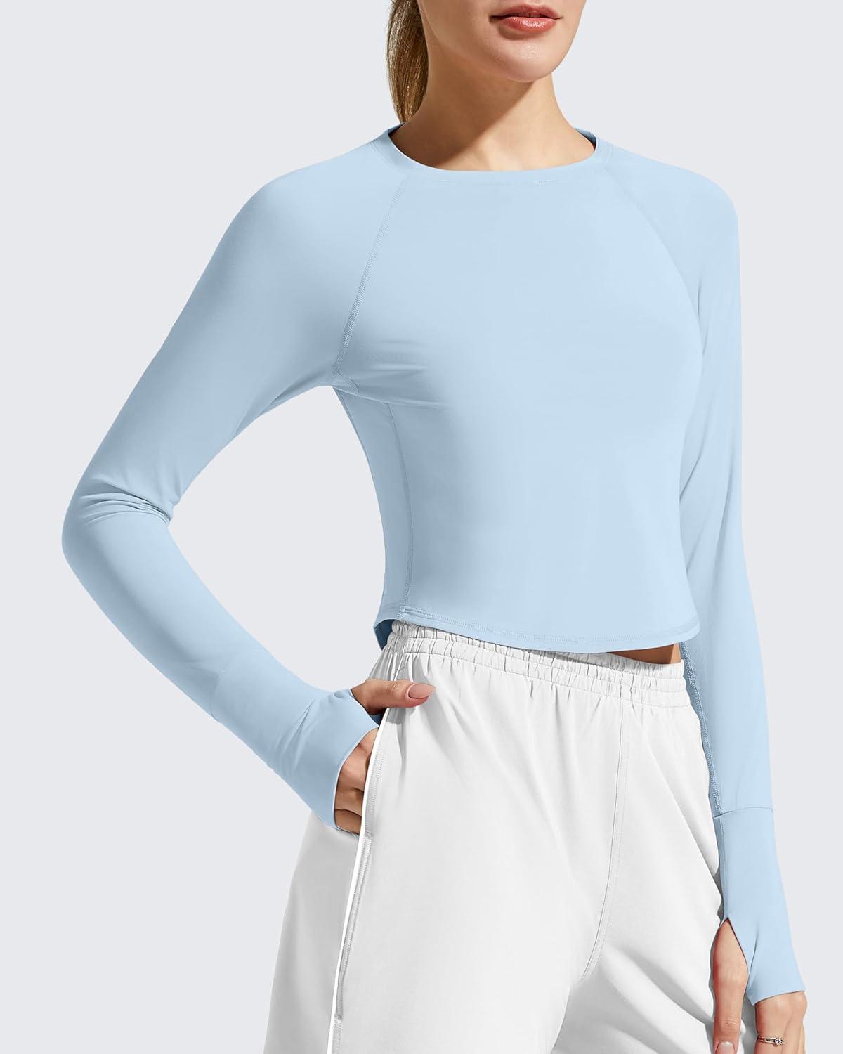 imageG4Free Womens UPF 50 Long Sleeve Rash Guard Athletic ShirtLight Denim