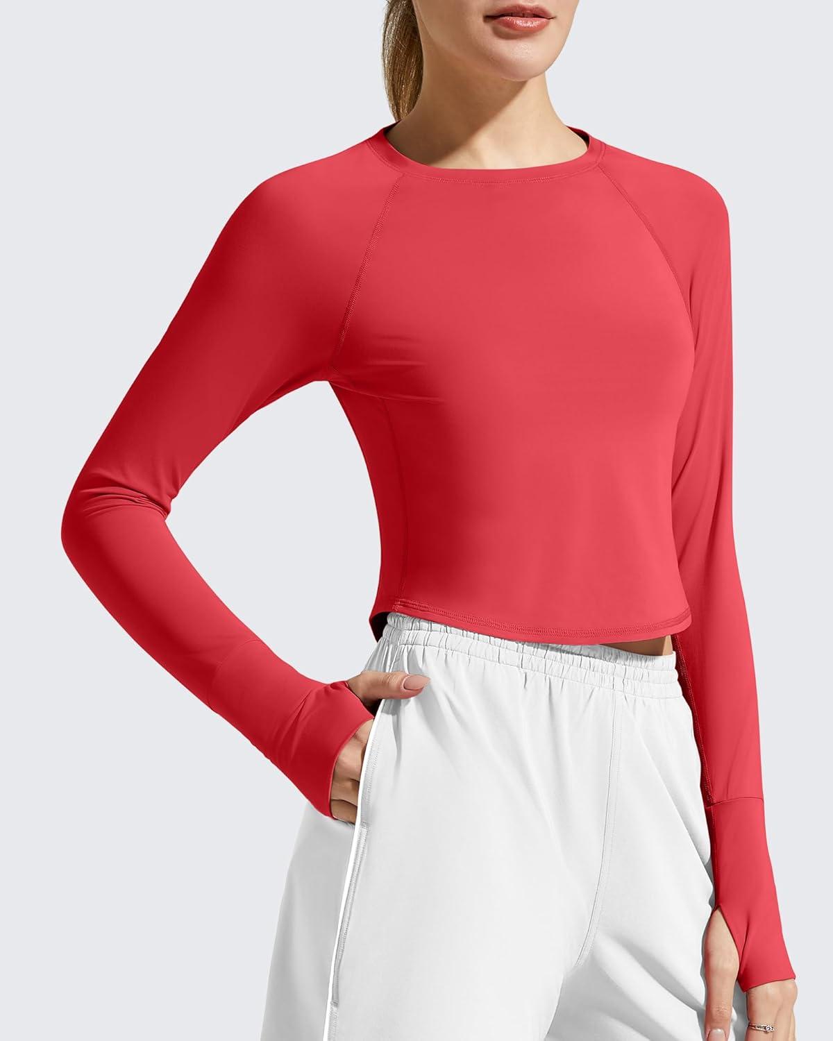 imageG4Free Womens UPF 50 Long Sleeve Rash Guard Athletic ShirtRed