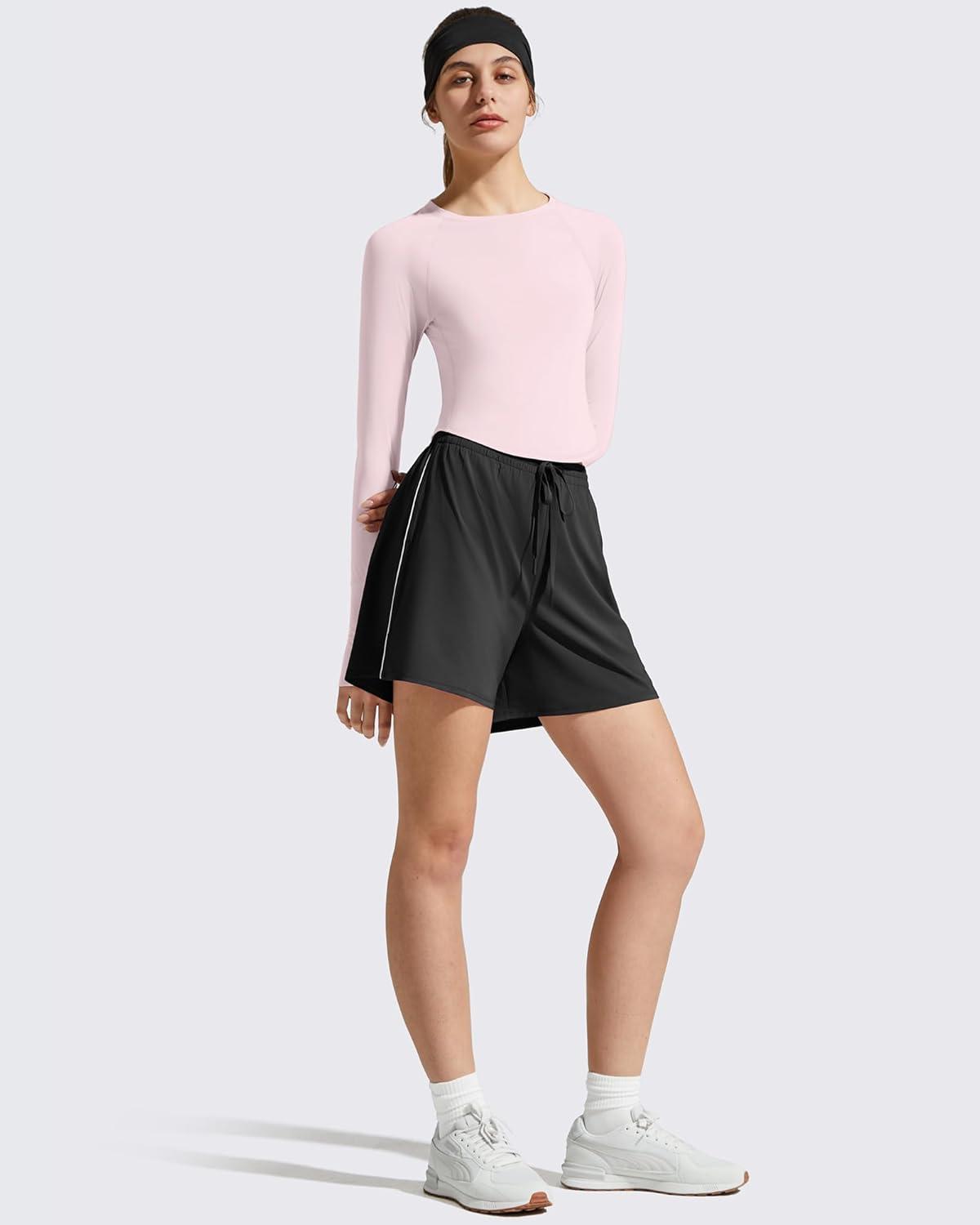 imageG4Free Womens UPF 50 Long Sleeve Rash Guard Athletic ShirtSmoky Blush