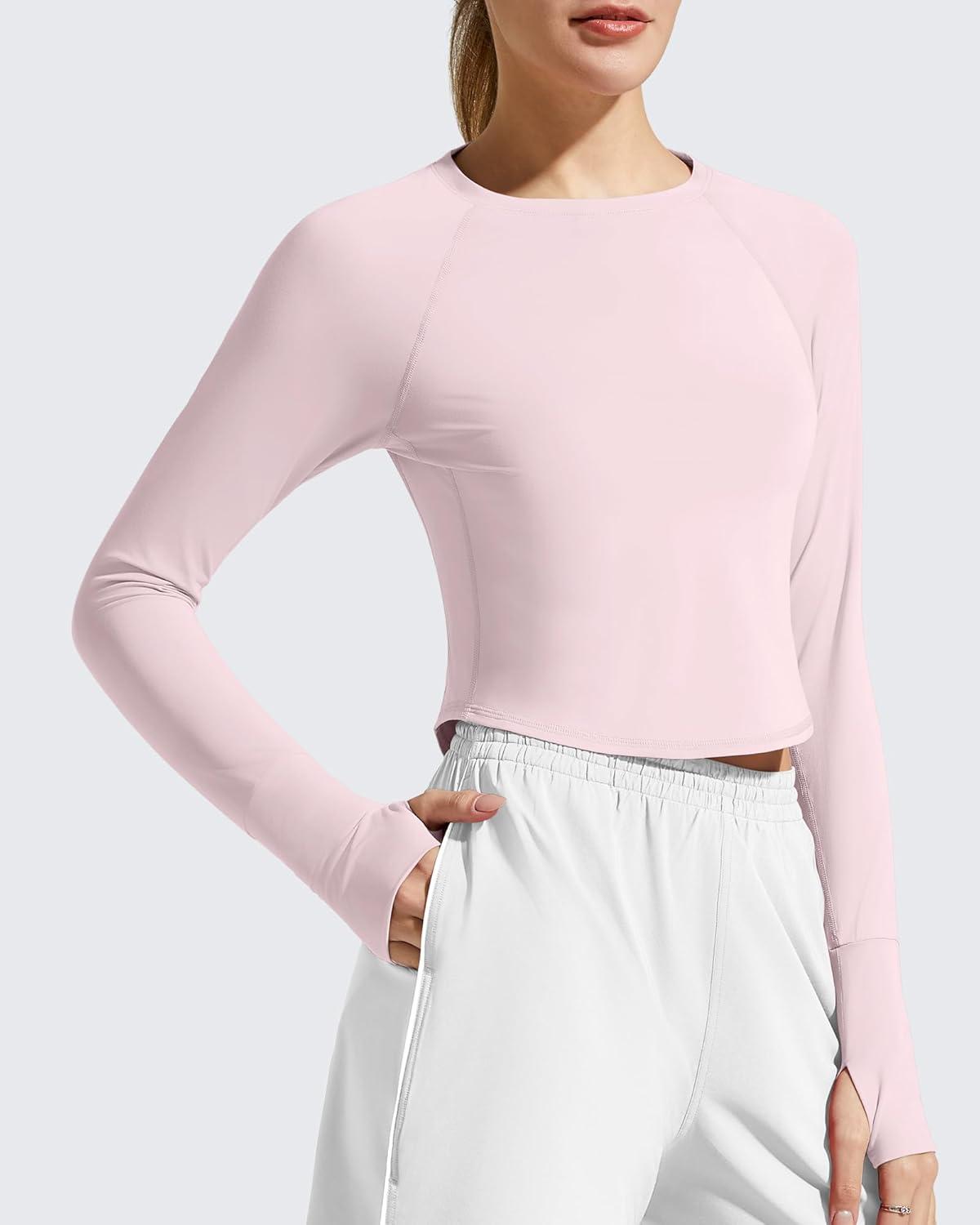 imageG4Free Womens UPF 50 Long Sleeve Rash Guard Athletic ShirtSmoky Blush