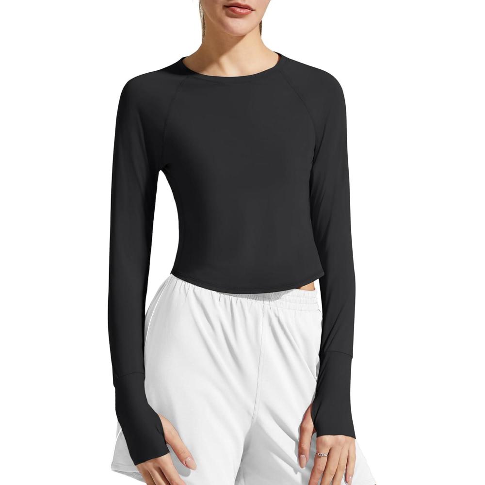 imageG4Free Womens UPF 50 Long Sleeve Rash Guard Athletic ShirtBlack