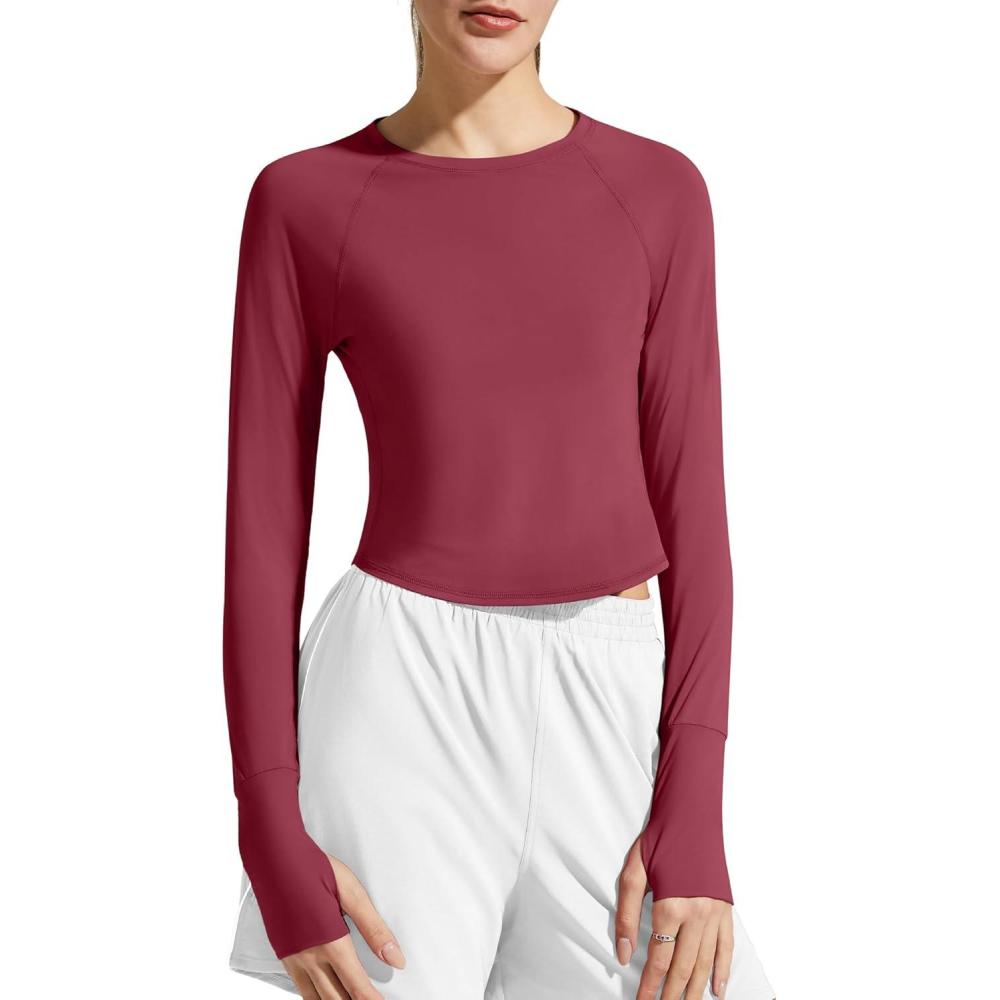 imageG4Free Womens UPF 50 Long Sleeve Rash Guard Athletic ShirtBurgundy