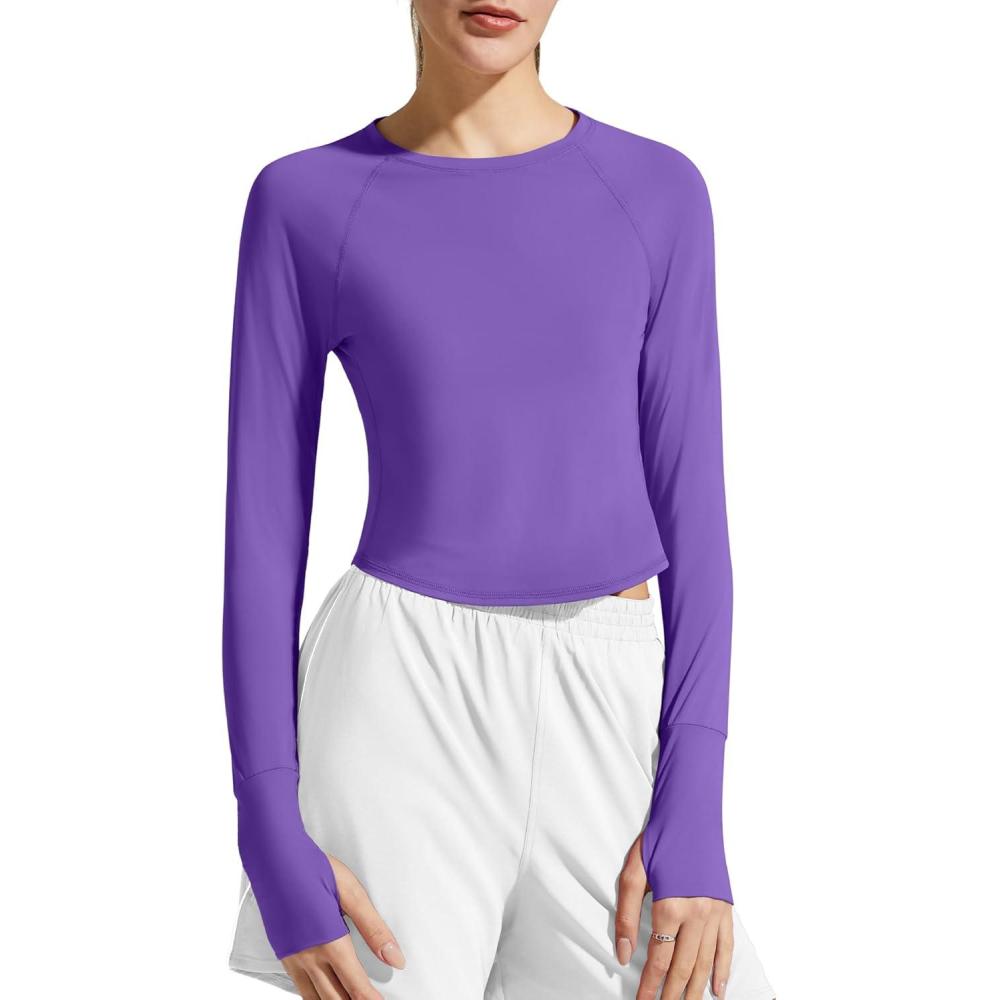 imageG4Free Womens UPF 50 Long Sleeve Rash Guard Athletic ShirtDark Purple