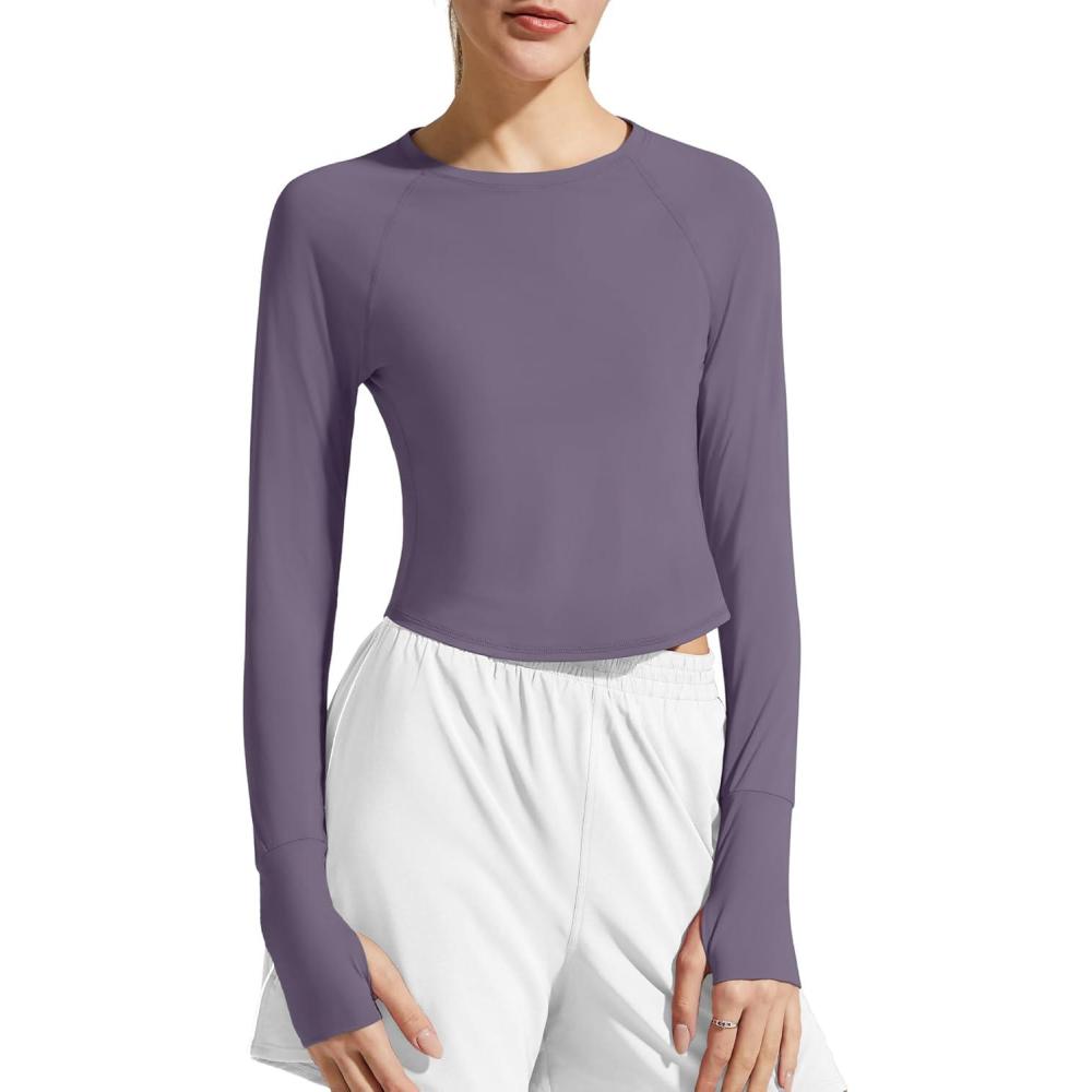 imageG4Free Womens UPF 50 Long Sleeve Rash Guard Athletic ShirtGray Purple