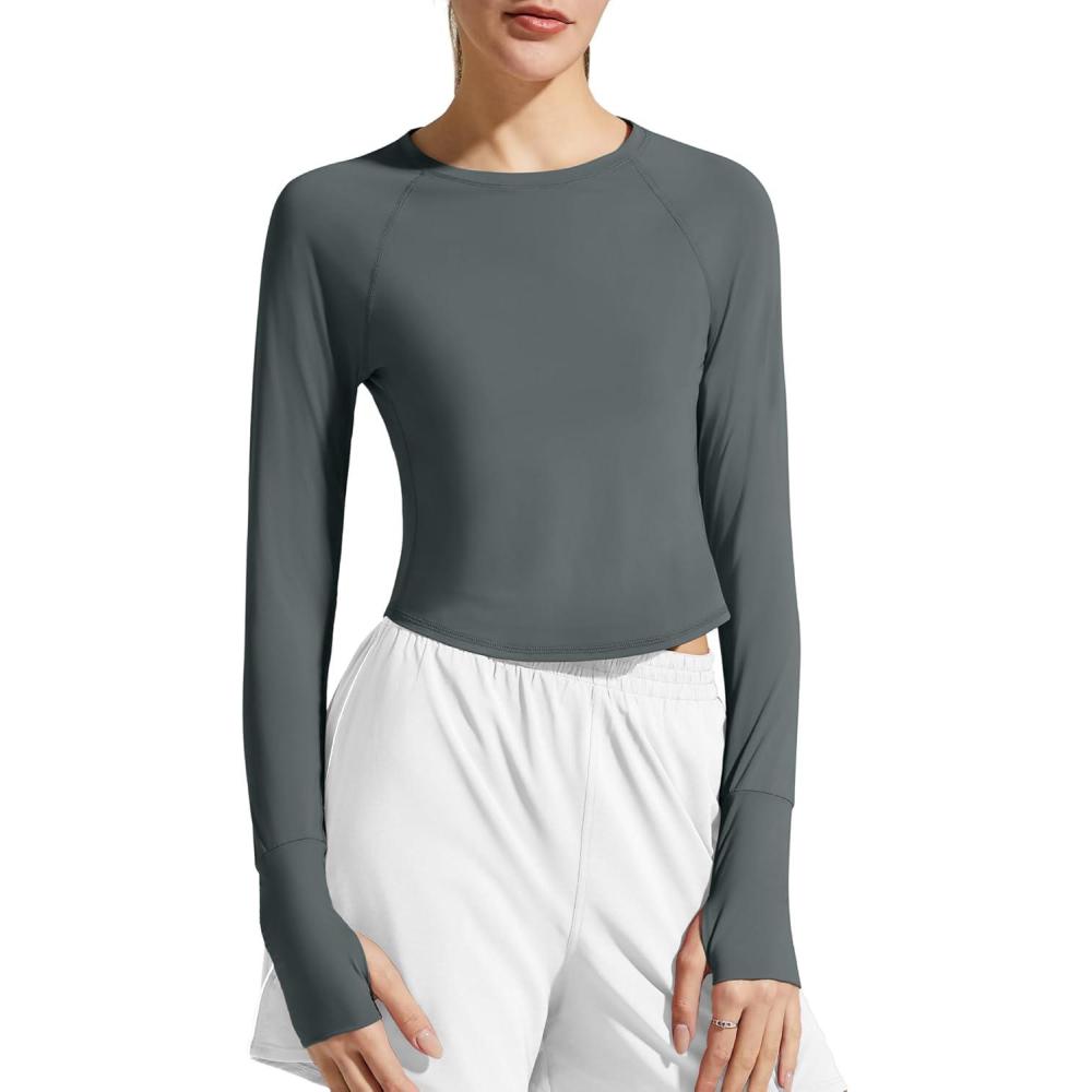 imageG4Free Womens UPF 50 Long Sleeve Rash Guard Athletic ShirtGrey Sage