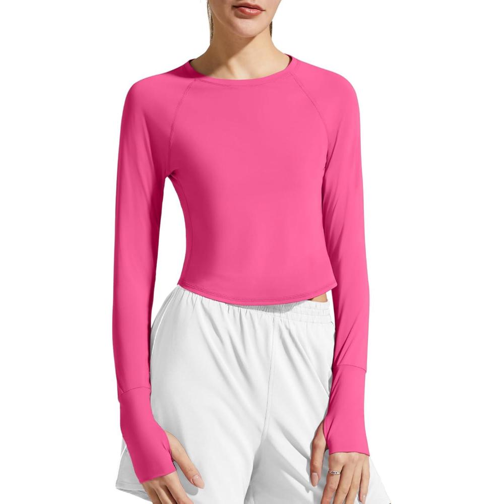 imageG4Free Womens UPF 50 Long Sleeve Rash Guard Athletic ShirtHot Pink