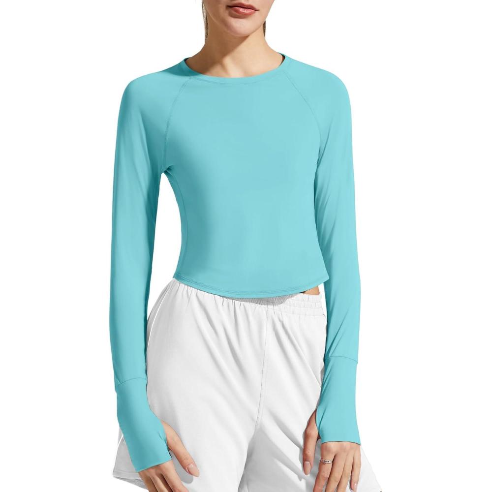 imageG4Free Womens UPF 50 Long Sleeve Rash Guard Athletic ShirtLake Blue