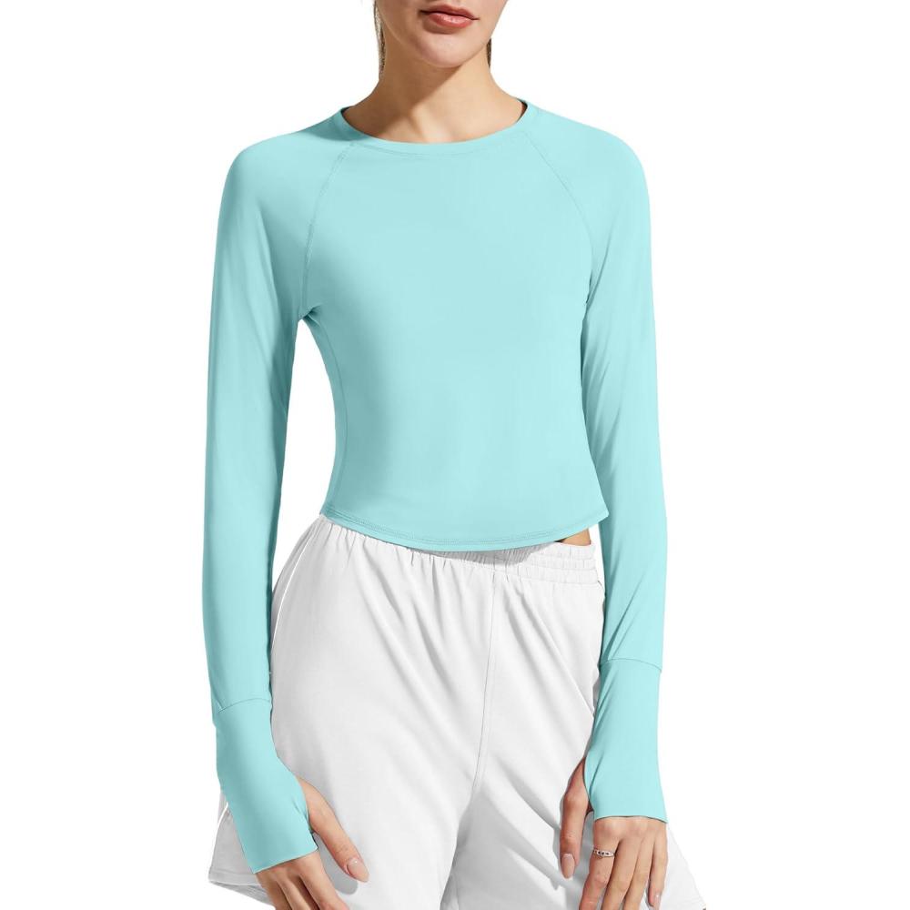imageG4Free Womens UPF 50 Long Sleeve Rash Guard Athletic ShirtLight Blue