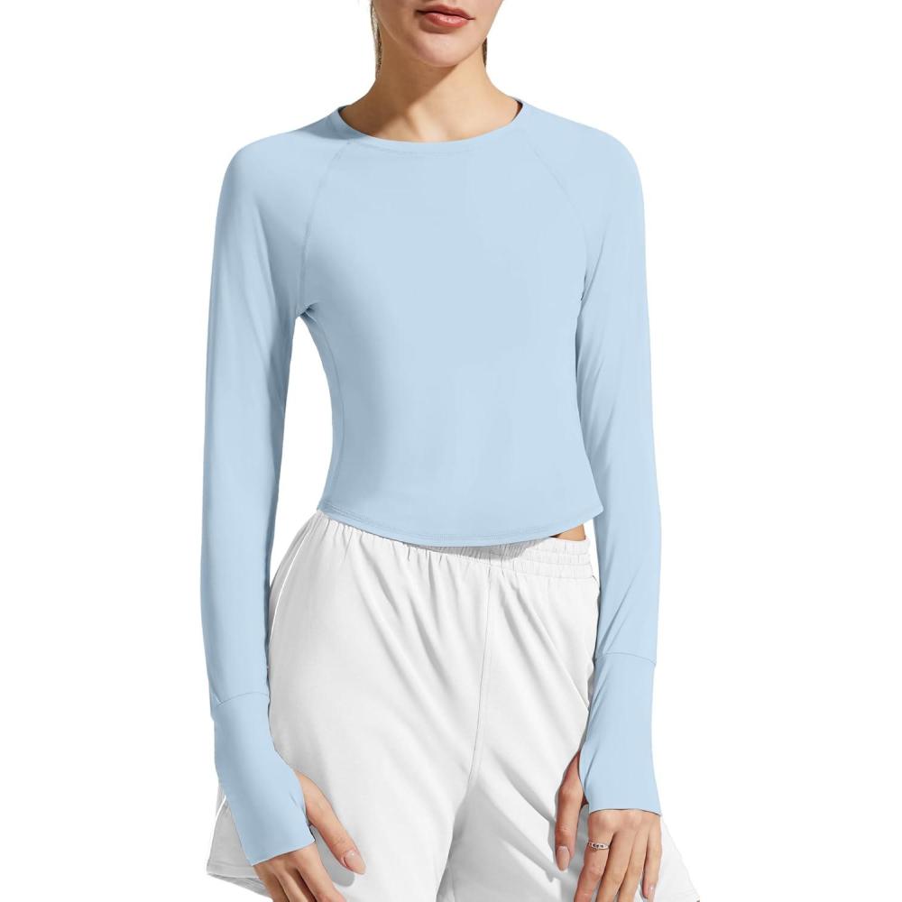 imageG4Free Womens UPF 50 Long Sleeve Rash Guard Athletic ShirtLight Denim