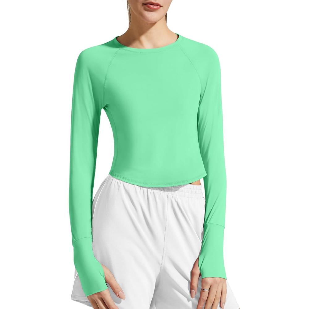 imageG4Free Womens UPF 50 Long Sleeve Rash Guard Athletic ShirtMint Green
