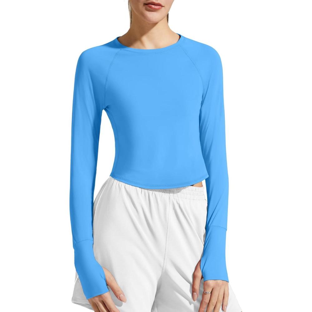 imageG4Free Womens UPF 50 Long Sleeve Rash Guard Athletic ShirtOcean Blue