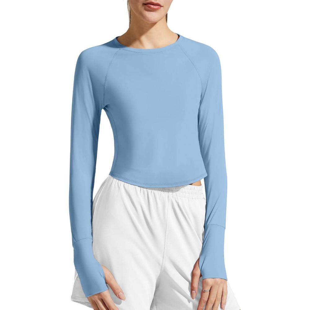 imageG4Free Womens UPF 50 Long Sleeve Rash Guard Athletic ShirtSmog Blue