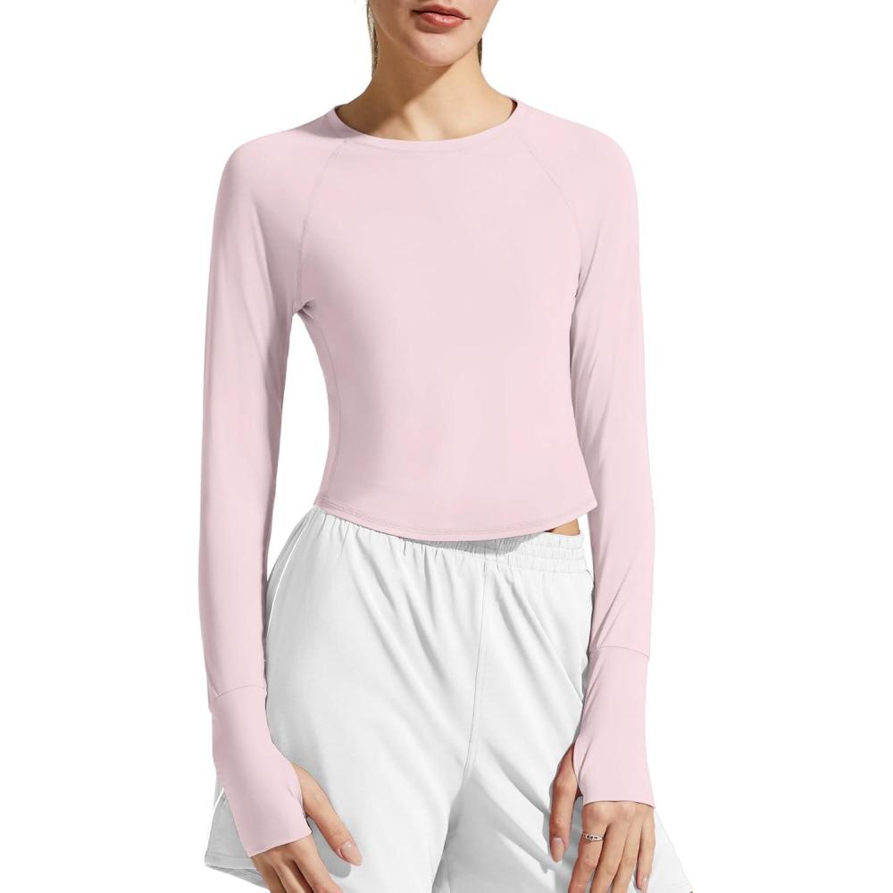 imageG4Free Womens UPF 50 Long Sleeve Rash Guard Athletic ShirtSmoky Blush