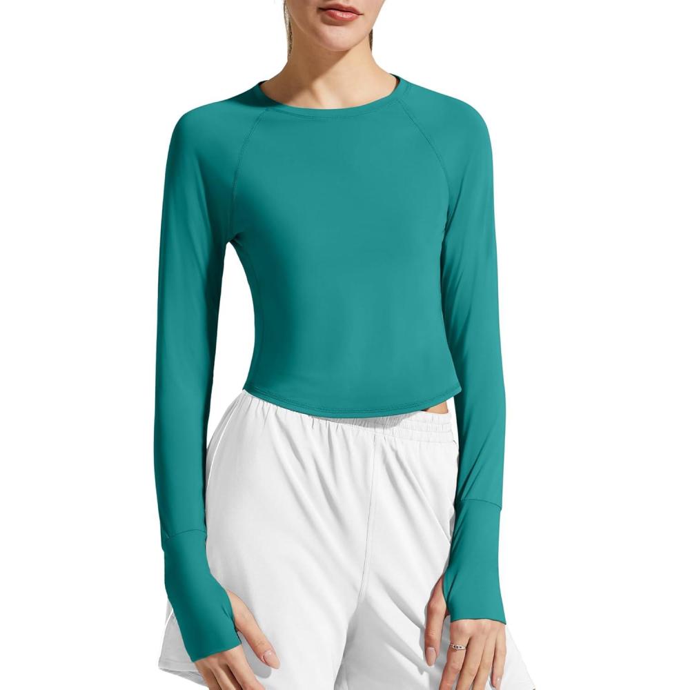 imageG4Free Womens UPF 50 Long Sleeve Rash Guard Athletic ShirtTeal