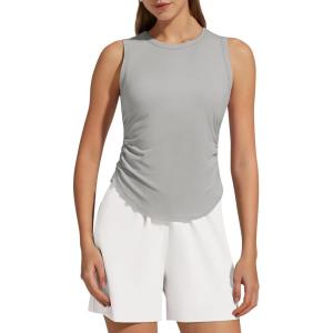 G4Free Lyocell Ruched Side Workout Tank Tops Woman High Neck Waist Length Gym Tanks Soft Relaxed Fit for Training(Light Gray)