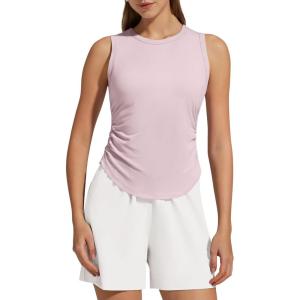 G4Free Lyocell Ruched Side Workout Tank Tops Woman High Neck Waist Length Gym Tanks Soft Relaxed Fit for Training(Light Pink)