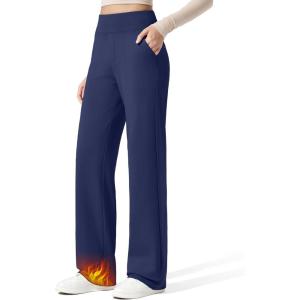 G4Free Women Fleece Lined Pants with Pockets Wide Leg Winter Thermal Work Trousers Dressy Casual Petite/Regular/Tall(Royal Blue)