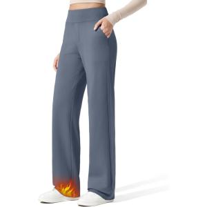 G4Free Women Fleece Lined Pants with Pockets Wide Leg Winter Thermal Work Trousers Dressy Casual Petite/Regular/Tall(Slate Gray)
