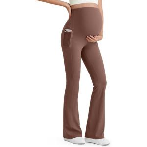 G4Free Women’s BareFeel Maternity Flare Leggings(Coffee Brown)