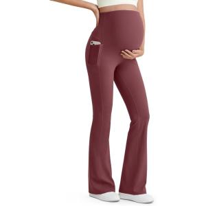 G4Free Women’s BareFeel Maternity Flare Leggings(Dark Burgundy)