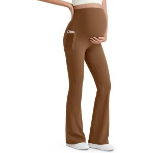 G4Free Women’s BareFeel Maternity Flare Leggings(Dark Coffee)