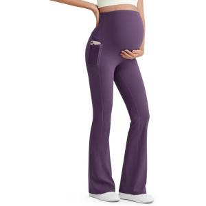 G4Free Women’s BareFeel Maternity Flare Leggings(Grape Purple)