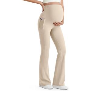 G4Free Women’s BareFeel Maternity Flare Leggings(Light Khaki)
