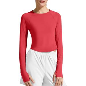 G4Free Women’s UPF 50+ Long Sleeve Rash Guard Athletic Shirt(Red)