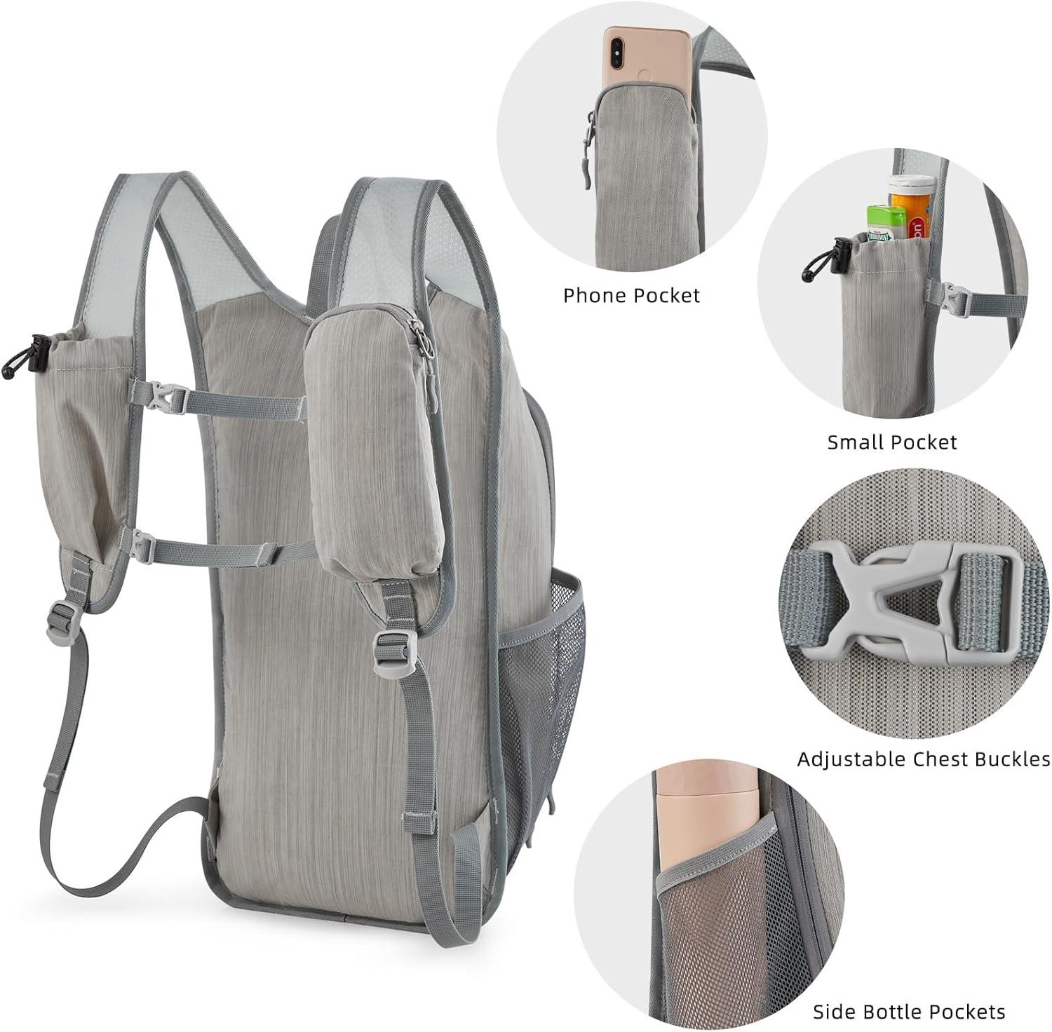 imageG4Free 15L Hiking Daypack Lightweight Travel Backpack Packable Outdoor Casual Foldable Shoulder Bag BlackGrey