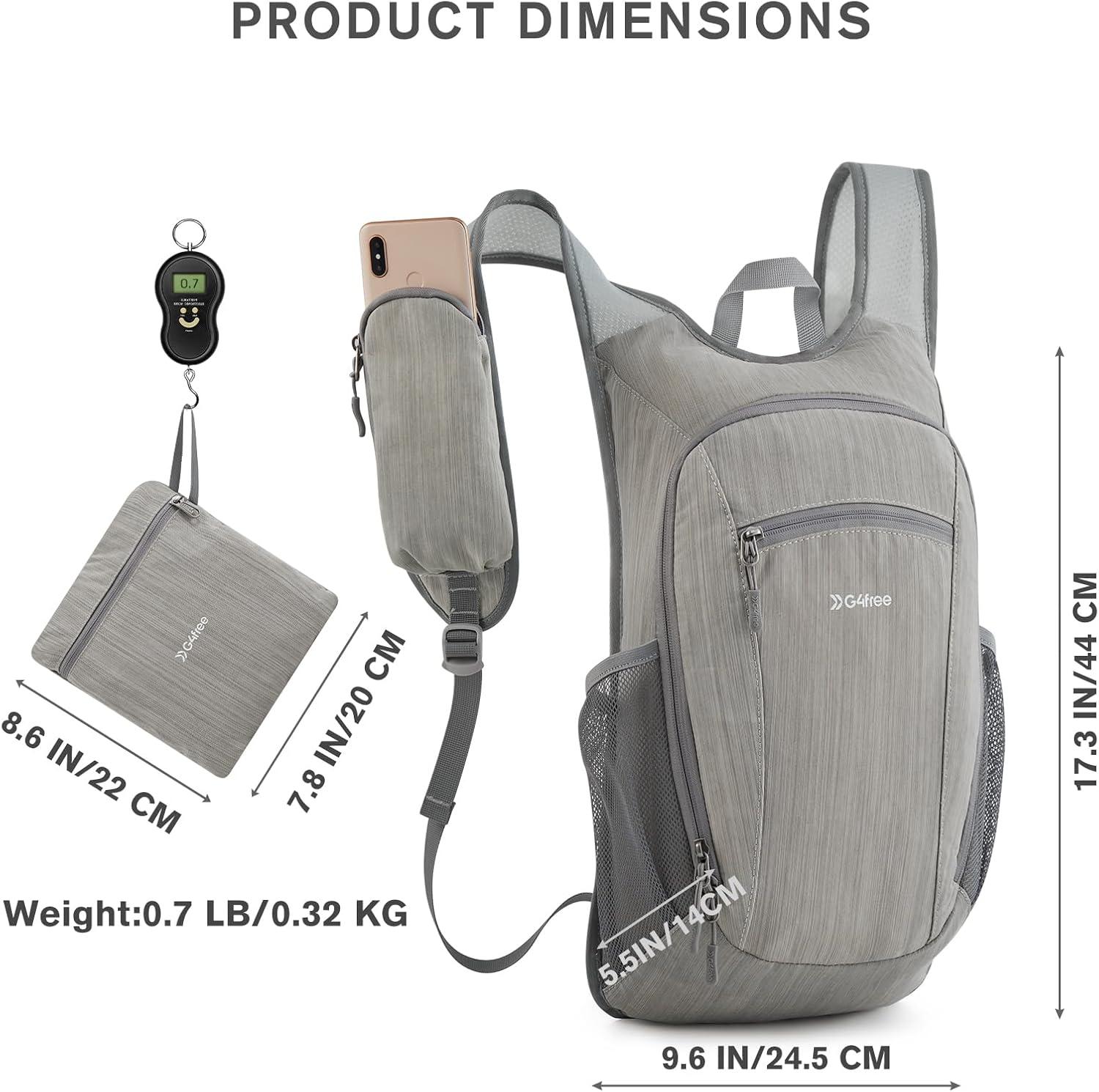 imageG4Free 15L Hiking Daypack Lightweight Travel Backpack Packable Outdoor Casual Foldable Shoulder Bag BlackGrey