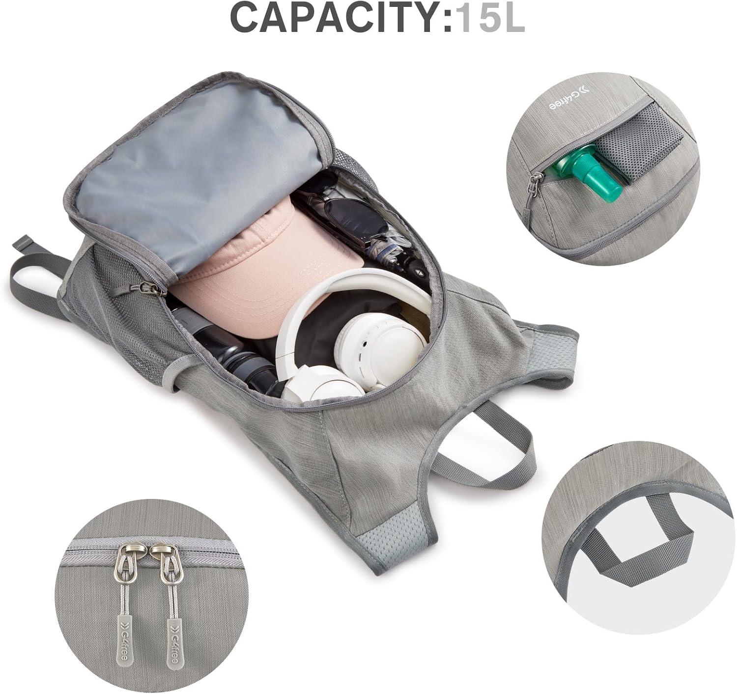 imageG4Free 15L Hiking Daypack Lightweight Travel Backpack Packable Outdoor Casual Foldable Shoulder Bag BlackGrey