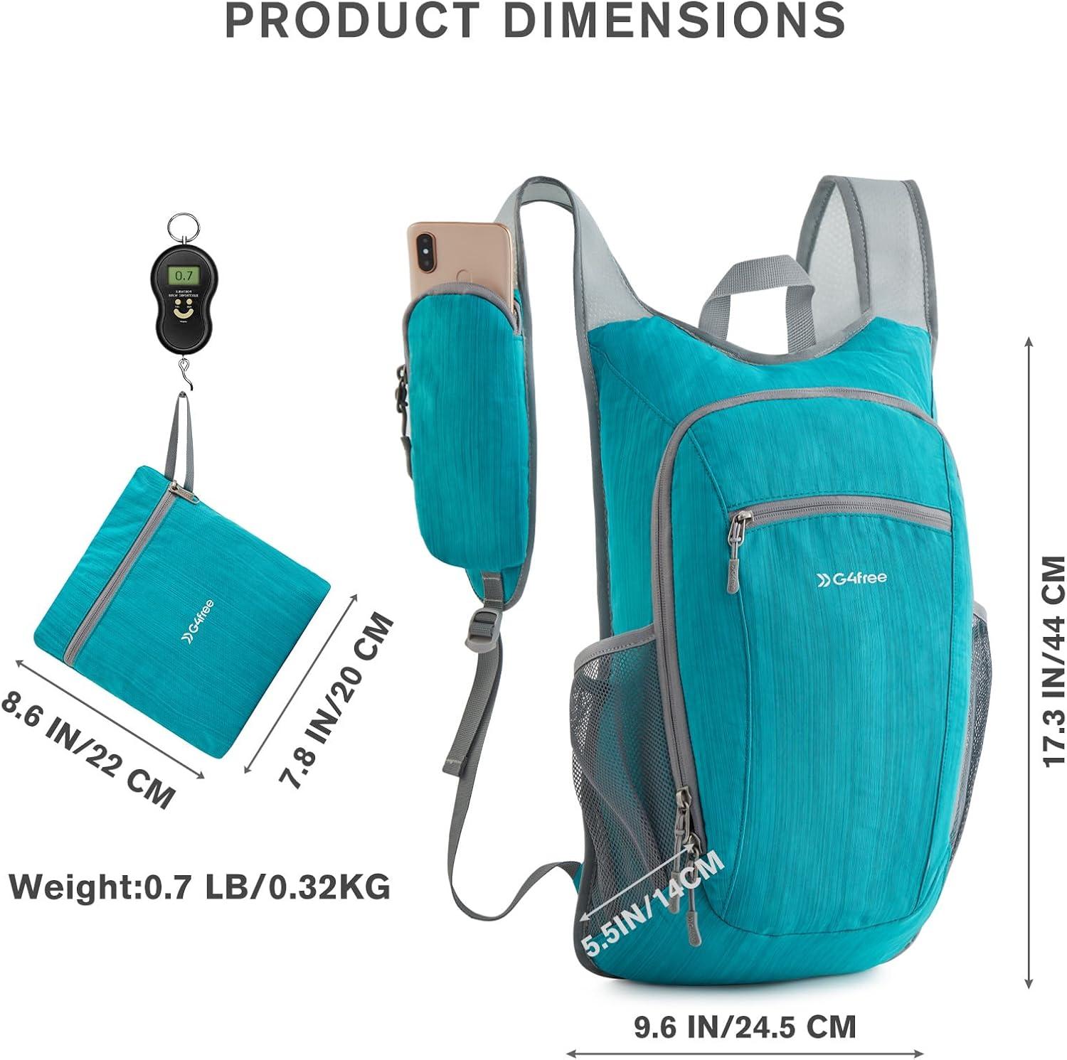 imageG4Free 15L Hiking Daypack Lightweight Travel Backpack Packable Outdoor Casual Foldable Shoulder Bag BlackPeacock Blue