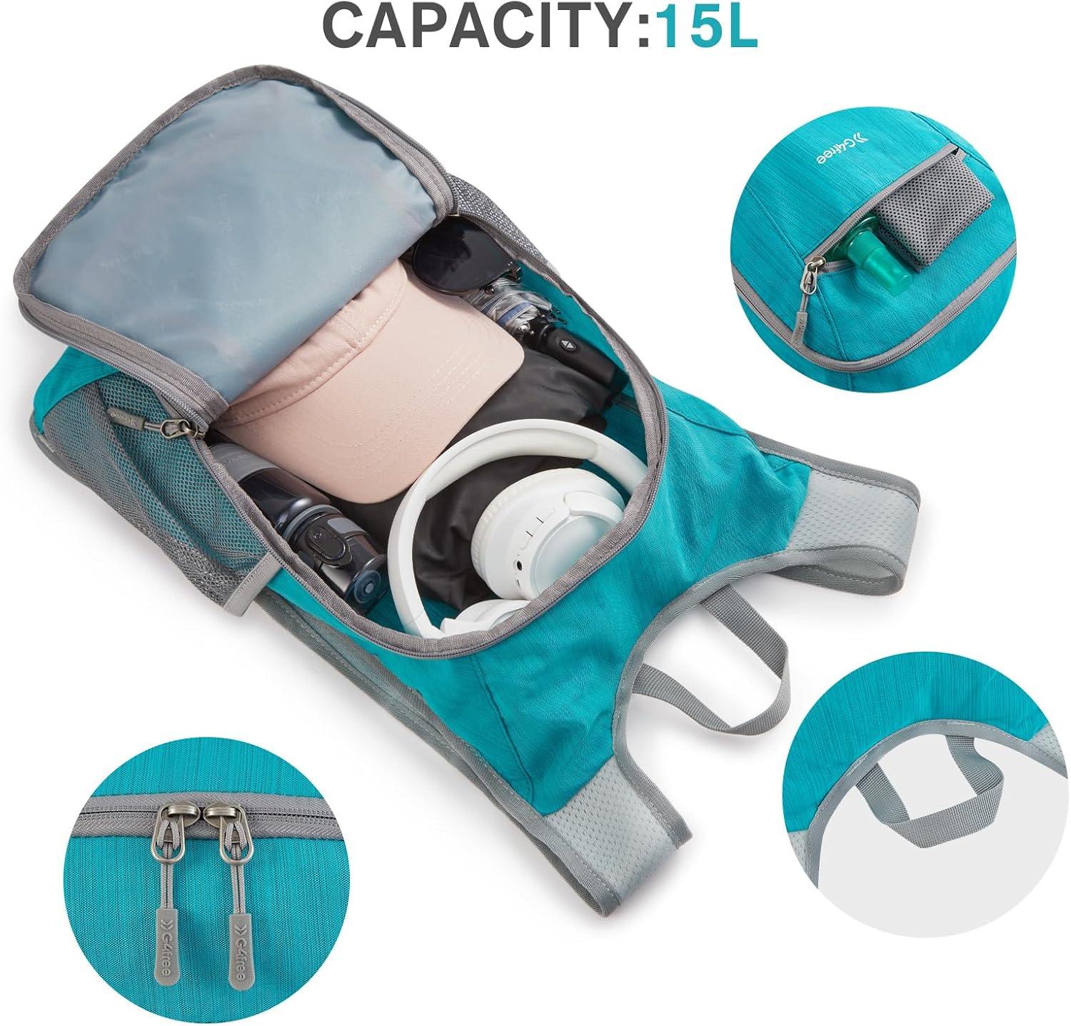 imageG4Free 15L Hiking Daypack Lightweight Travel Backpack Packable Outdoor Casual Foldable Shoulder Bag BlackPeacock Blue
