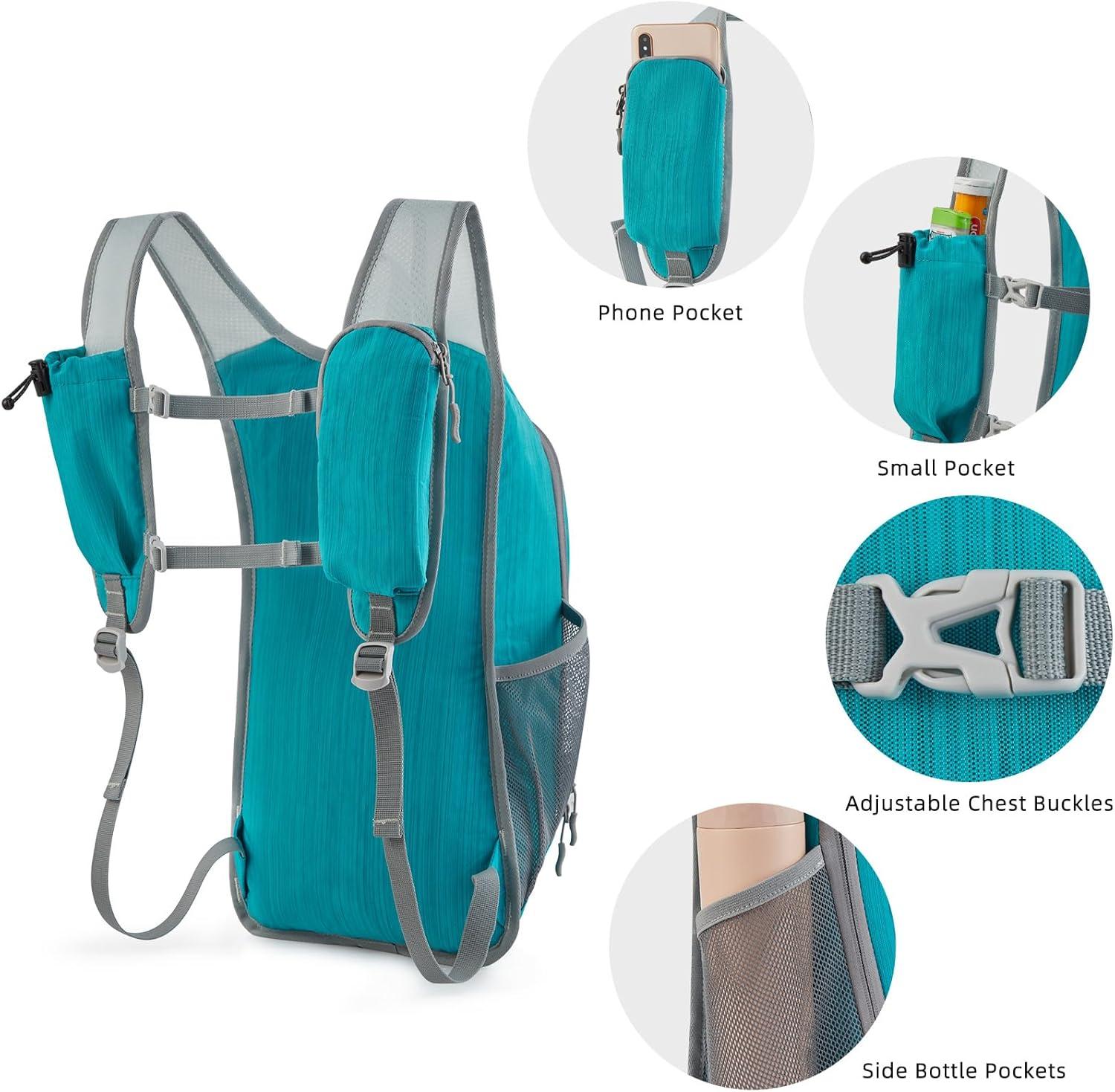 imageG4Free 15L Hiking Daypack Lightweight Travel Backpack Packable Outdoor Casual Foldable Shoulder Bag BlackPeacock Blue